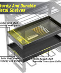 Heavy Duty Power Tool Organizer Wall Mount With Four Tier Storage And Eight Drill Holders showing sturdy metal shelves.
