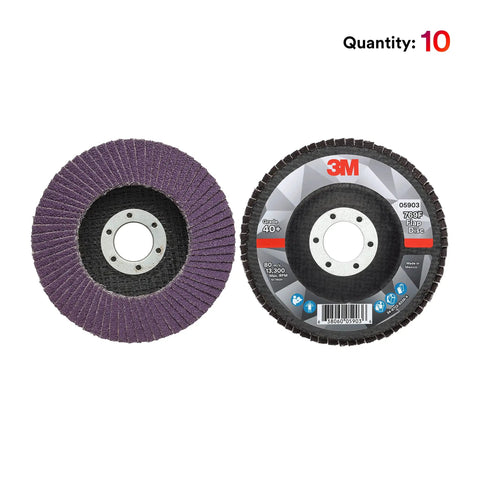 Flap Disc 769F Type 27 40 Plus Ceramic Precision Shaped Grain Grinding and Finishing Disc, front and back view, 4.5 inch.