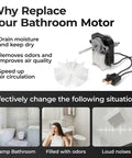 Image showing Sm550 Bathroom Vent Fan Motor Kit for Nutone and Broan Exhaust Fans with installation benefits.