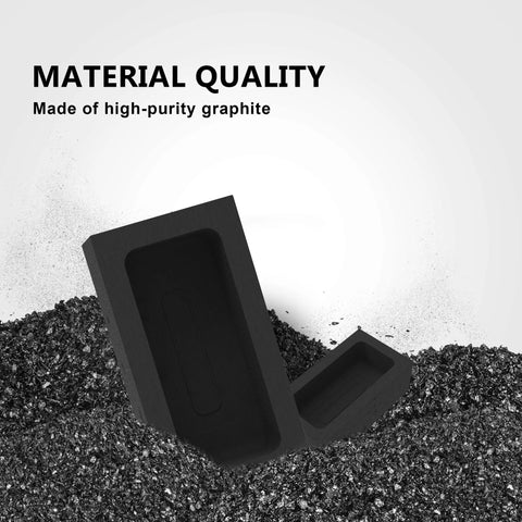Nelyrho graphite ingot molds, 2-piece black rectangular molds with cavities for metal casting.
