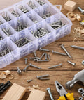 550 Piece Stainless Steel Wood Screw Kit With Self Tapping Phillips Pan Head Screws In 18 Sizes From 1/4 To 1-1/2 Inch displayed