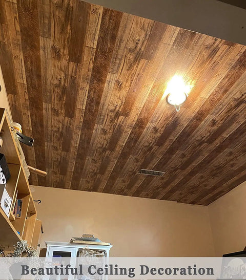 Faux Wood Peel And Stick Wallpaper Self Adhesive Vinyl Decorative Removable Waterproof Brown on ceiling view