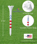 Two And Three Quarters Inch USA Stars And Stripes Golf Tees Plastic Bulk Pack Of One Hundred For Patriotic Play design