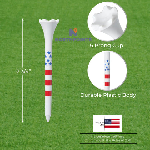Two And Three Quarters Inch USA Stars And Stripes Golf Tees Plastic Bulk Pack Of One Hundred For Patriotic Play design