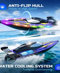 17 Inch High Speed RC Jet Boat With Self Righting Design And Nine LED Lights, zoom on anti-flip hull and cooling system