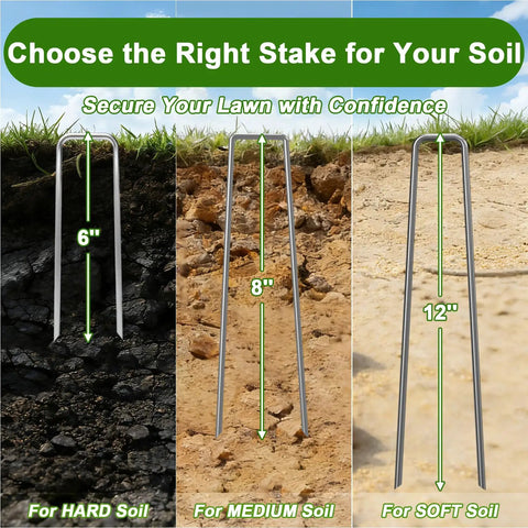 Heavy Duty Tough As Nails 11 Gauge 6 Inch Landscape Staples Pack Of 100 Galvanized U Shaped Sod Pins for various soil types