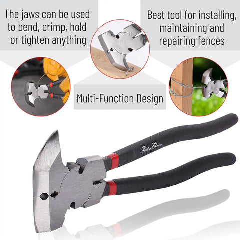 Heavy Duty Fence Pliers Set With Nail Puller, Staple Puller and Cutting Pliers for Construction and Carpentry, 10 Inch Steel Alloy Multi Tool
