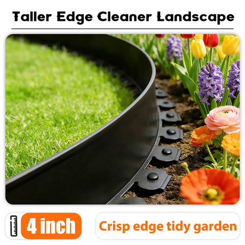 Super Handy 4 Inch Tall Landscape Edging Kit With 120 Feet Of Flexible Garden Border And 210 Spikes To Keep Your Yard Looking Awesome Black installed in garden