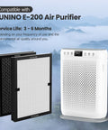 2 Pack E-200 Air Filter Replacement for E-200 Purifier with 3 Stage Filtration beside the air purifier