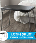 Stacking Compact Folding Table 30 By 20 Inches For Indoor And Outdoor Use Portable Black And Silver Folding Table in bedroom setup