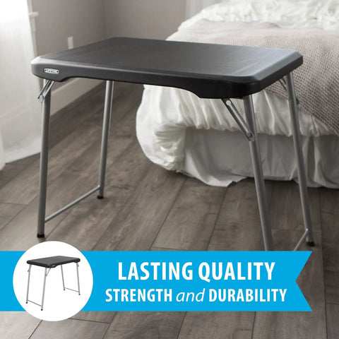 Stacking Compact Folding Table 30 By 20 Inches For Indoor And Outdoor Use Portable Black And Silver Folding Table in bedroom setup
