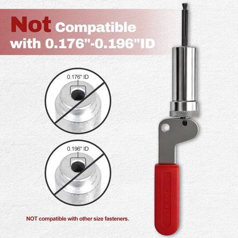 Top Rated Plunger Tool For #6 Barrel Nut Fasteners With 0.158 Inch ID shown not compatible with 0.176-0.196 Inch ID sizes.