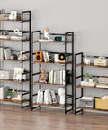 Vintage 5 Tier Folding Bookshelf With Heavy Duty Plant Stand And Zero Hassle Setup Multi Purpose Storage Rack Snap Together Shelf Organizer For Home Office College Dorm Living Room with books and decorations