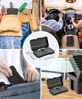 24 In 1 Magnetic Screwdriver Set With Detachable Ratchet Handle displayed in various usage scenarios and storage options.