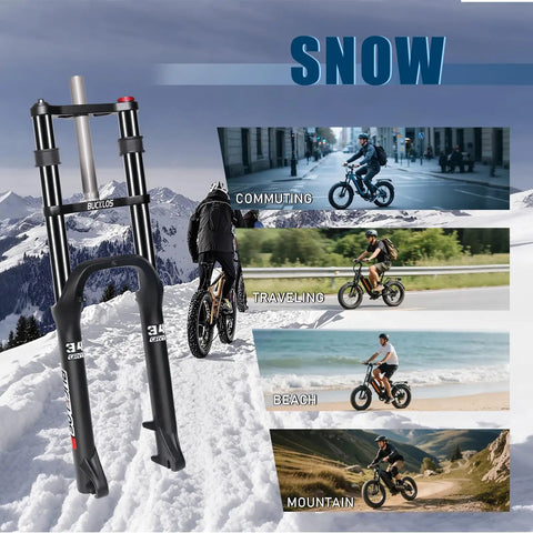 20 Inch Fat Tire Front Suspension Fork For Snow And Beach Mountain Bikes 180mm Travel 135mm Hub Spacing 9mm Quick Release