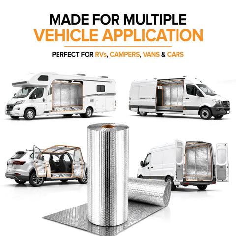 Heavy Duty Double Bubble Insulation Roll With 4 Layer Reflective Foil Barriers for RVs, campers, and vans.