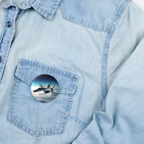 Fighter Jets Button Pins 1 Pc 2.4 Inch Round Metal Badges With Personalized Photo Pins on denim shirt pocket