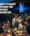 Group dining outdoors with Indoor and Outdoor Bug Zapper With 1000V High-Efficiency Mosquito Killer hanging above