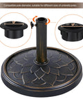 Heavy Duty Bronze 18 Inch Patio Umbrella Base All Weather Resin Stand 26 Lb Outdoor Garden Yard Stabilizer For Market Umbrellas