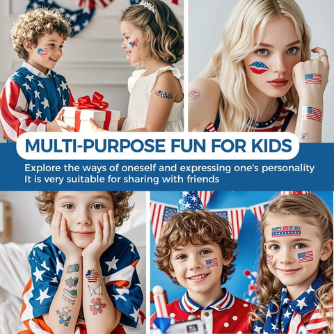 Children with Patriotic Fourth Of July Temporary Tattoos Pack With 80 Vivid Designs Featuring American Flags Fireworks Eagles For Kids Ideal For Independence Day Parties Memorial Day Labor Day And USA Party Favors On 10 Sheets