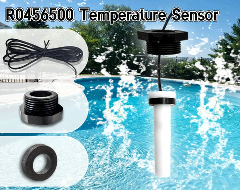 R0456500 temperature sensor with white probe, black cap, threaded adapter and rubber gasket.
