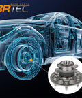 Front Wheel Hub And Bearing Assembly Direct Replacement For Chevy Colorado 2009 2012 And GMC Canyon 2009 2012 RWD With Abs No Hassle Install Front Left Or Right Fit High Quality Auto Part shown against a car diagram background.