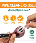 Heavy Duty Pipe Cleaners Tool Set 132 Hard Bristle Scrubbers Bulk Pack in use for cleaning a wooden pipe with cotton cleaners