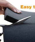 Person cutting AC Drip Cushion With Magnetic Backing Black 24 X 19.6 Inches Window Unit Rain Cover Stops Water Drips And Noise