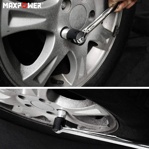 30 Inch Breaker Bar With One Half Inch Drive Flex Handle Delivers Up To 378 Ft Lb Torque shown loosening wheel nuts