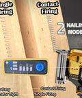 Real Deal Hella Reliable Cordless 18 Gauge Brad Nailer And Staple Gun Combo With Brushless Motor showing firing modes on control panel.