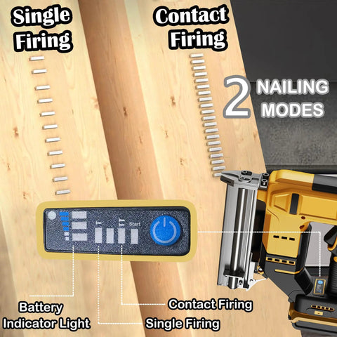Real Deal Hella Reliable Cordless 18 Gauge Brad Nailer And Staple Gun Combo With Brushless Motor showing firing modes on control panel.