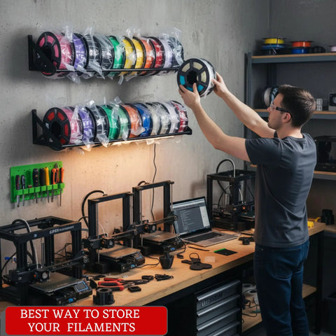 Heavy Duty Wall Mount 3D Printer Filament Storage Rack Two Pack Large Capacity Metal Spool Holders Badass Space Saver Organizer For Clutter Free Studio Workflow