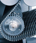 Mechanical gear system with chain and sprocket for automation applications.