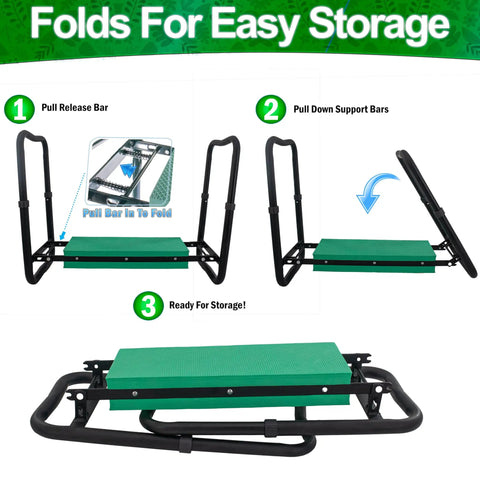 Adjustable Garden Kneeler And Seat With Handles Heavy Duty Outdoor Foldable Portable Garden Stool demonstrating folding process