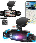 4 Channel Dash Cam With 360 Degree View For Cars, 2K Front Rear Inside Left And Right Cameras displayed with mobile app control