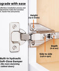 Soft Close Cabinet Hinges Set For Kitchen Cabinets, Full Overlay, 105 Degree Face Frame Concealed Doors, 3 Way Adjustable