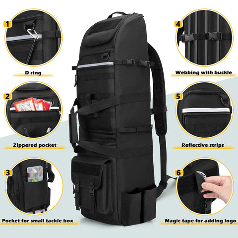 Rugged Fishing Backpack That Holds Eight Rods And Reels Tackle Box Ready Gear Bag With Tactical Molle System for anglers