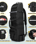 Fishing Rod Backpack Carrier For Eight Rods And Reels Heavy Duty Tackle Bag with compartments and MOLLE System