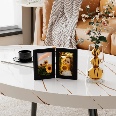 Double 4x6 Picture Frame Vertical From Engineered Wood With Plexiglass Bifold Photo Frame For Tabletop Display Holds Two 4x6 Photos