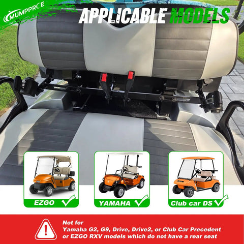 Universal Golf Cart Seat Belt Kit For 4 Seat Carts, rear seat view, fits EZGO Club Car Yamaha 4 passenger golf carts