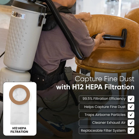Dapper Durable 13 Pound Lightweight Backpack Vacuum Cleaner With Hepa Filter And 10.5 Qt Capacity Perfect For Hard Floors Carpet Stairs And Offices Featuring Padded Straps Chest Harness And Waist Belt For Comfortable Extended Use