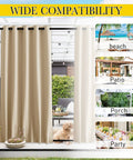 Two Panels Outdoor Patio Curtains Waterproof And Windproof Thermal Insulated Top And Bottom Grommets Back Tab Light Blocking With Bonus Rope Biscotti Beige 66 By 84 Inches