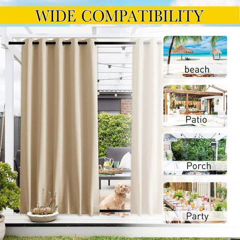Two Panels Outdoor Patio Curtains Waterproof And Windproof Thermal Insulated Top And Bottom Grommets Back Tab Light Blocking With Bonus Rope Biscotti Beige 66 By 84 Inches