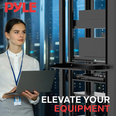 Four Pack 19 Inch Server Rack Shelves With Vented Steel Trays For Optimal Airflow Wall Or Rack Mount Supports 110 Lbs in use with laptop