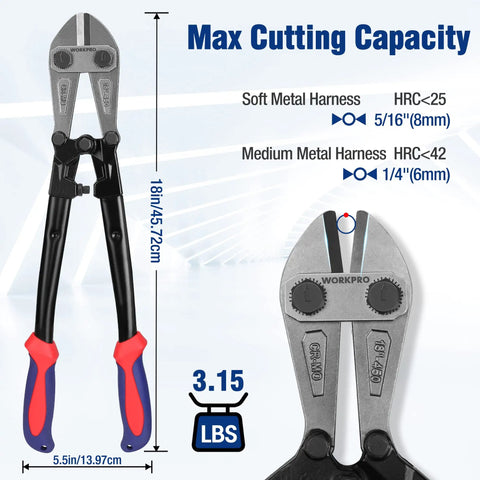 18 Inch Bolt Cutter With Bi Material Handle And Soft Rubber Grip, Drop Forged Chrome Molybdenum Steel Jaws illustration