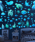 Glow In The Dark Ocean Wall Decals Set With Sea Life Stickers waterproof peel and stick in kids bedroom