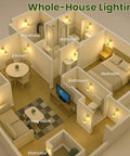 3D home layout showing Rechargeable Battery Operated Wall Sconces Set Of 2 in use across all rooms for whole-house lighting.
