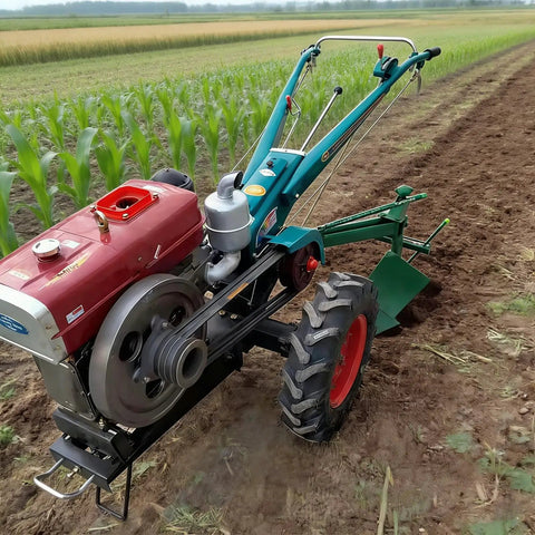 Two Wheel Power Tiller Workhorse for small farms in field, walk-behind mini cultivator for soil prep, planting, and landscaping