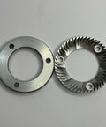 Stainless steel 40mm flat burr blade and base for electric espresso grinders, replacement part visible from above, dual-sided design.