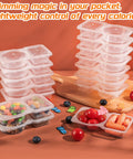 24 Piece Reusable Snack Containers With Lids Dual Compartment Leakproof Meal Prep Boxes for Kids and Adults stacked and filled